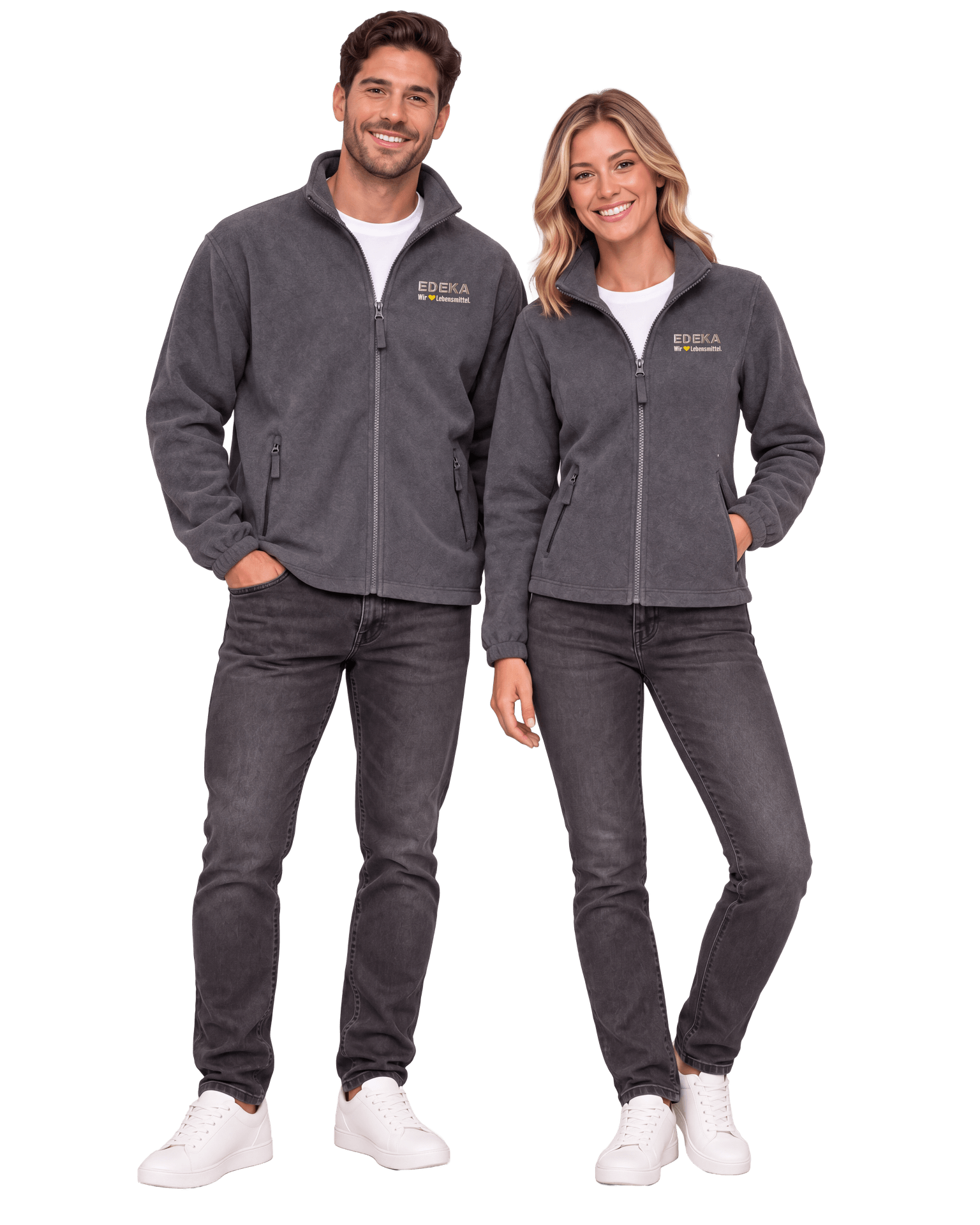 Damen- und Unisex-Fleecejacke, grau meliert – Arbeitskleidung für EDEKA-Märkte von Schweissthal