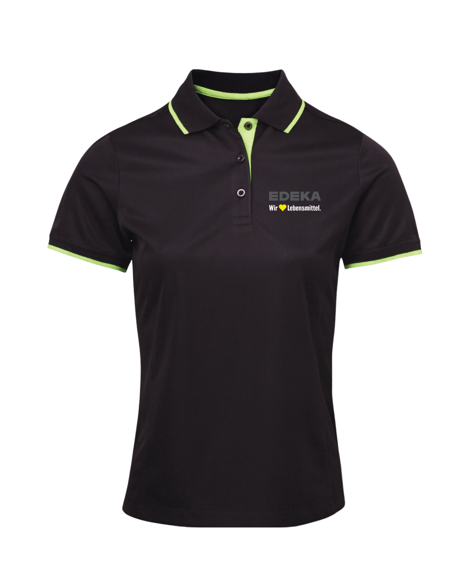 Damen-Poloshirt, Kontraststreifen lime